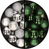 Kerstballen 36x stuks - 3 en 4 cm - zilver en donkergroen - kunststof