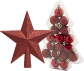 Kerstballen 17x st 3 cm - met ster piek - rood - kunststof