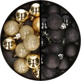 Kerstballen 34x st - 3 cm - goud en zwart - kunststof