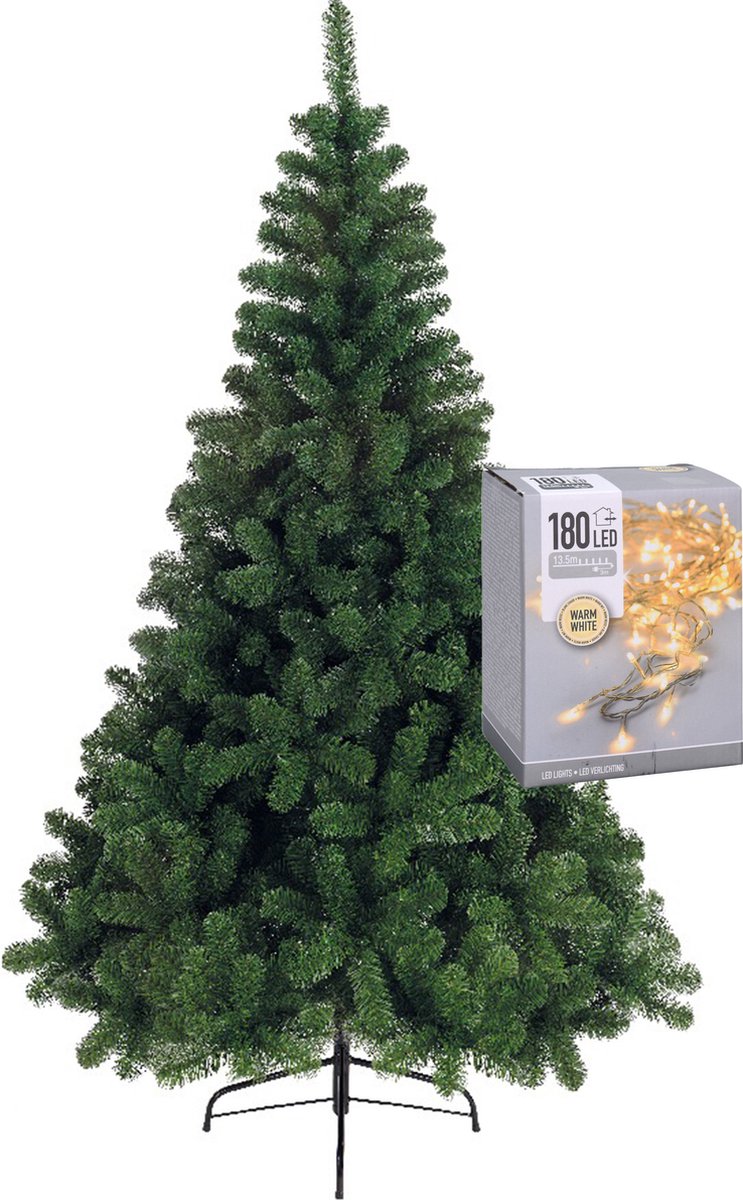 Kerstboom H150 cm - met kerstverlichting - warm wit - 13,5 m -180 leds