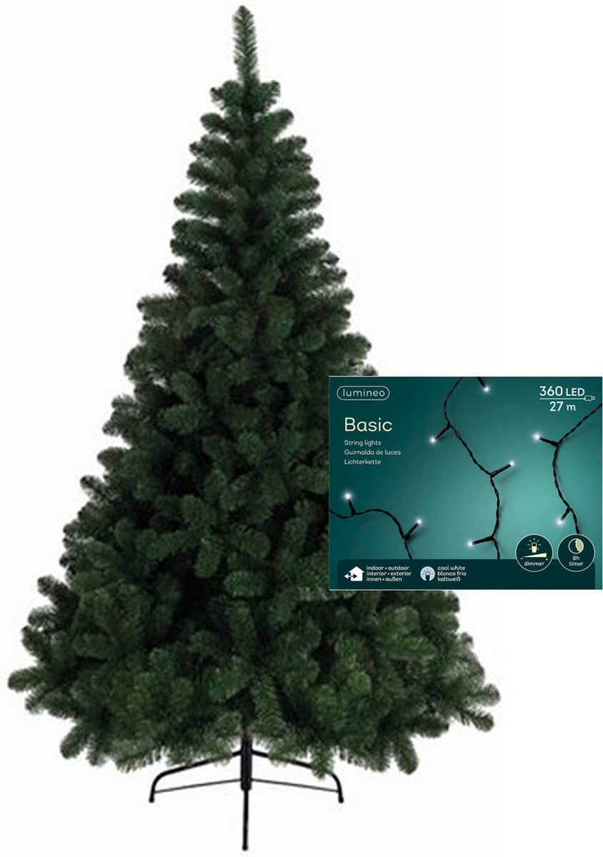 Kerstboom H210 cm - met kerstverlichting - helder wit - 27 m - 360 leds