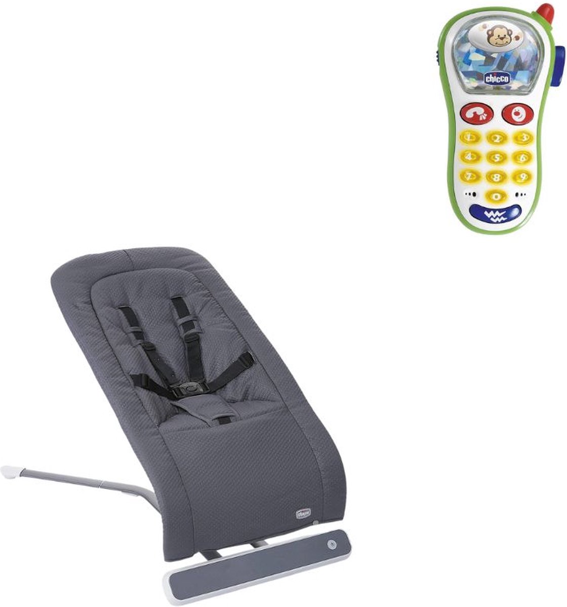 Chicco - Wipstoel Hooplà - 0 tot 18 kg - Verstelbaar naar Kinderstoel - Kantelbare Rugleuning - Inclusief Speelboog - 4 Wielen - Grijs (Titanium