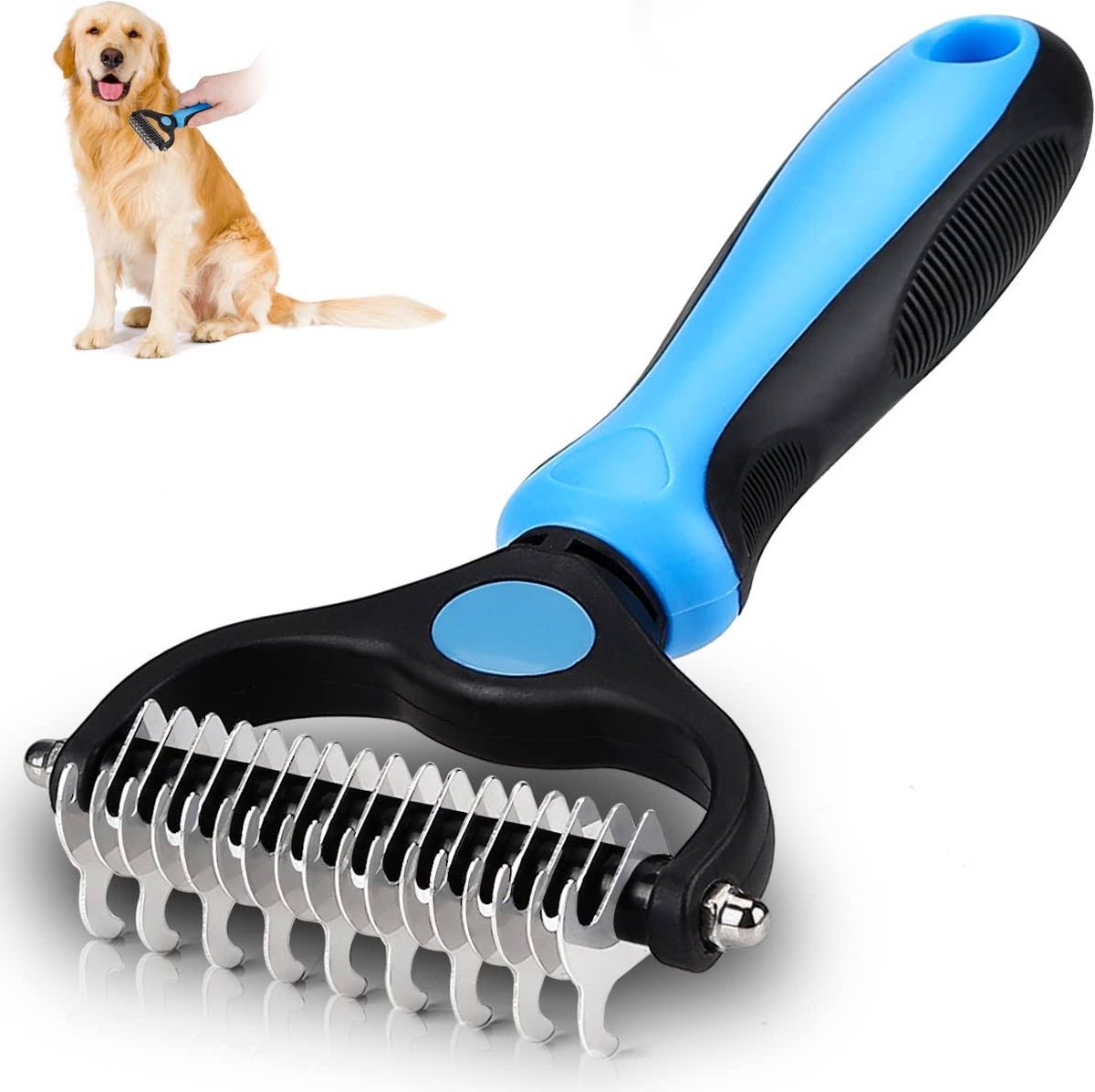 AnimalHouse® Professionele 2-Zijdige Honden en Kattenborstel Set - Tangle Teezer - Ondervacht Kam - Hondenkam - Kattenkam - Hondenborstel - Blauw