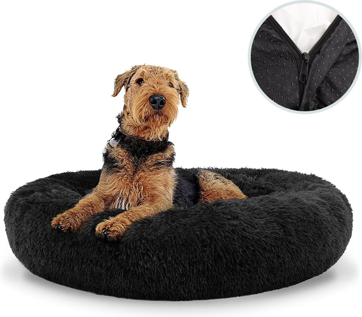 Behave Hondenmand Deluxe - Hondenkussen - Hondenbed - Donutmand - Wasbaar - Fluffy - Donut - Maat XXL - 100cm - Zwart