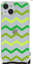 Telefoon Hoesje Geschikt voor iPhone 14 Plus Back Cover Siliconen Hoesje met transparante rand Zigzag Groen