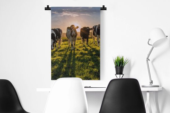 Tapisserie - Toile murale - Vaches - Soleil - Herbe - Animaux - Ferme - 60x90 cm - Tapisserie