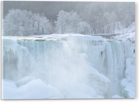 WallClassics - Acrylglas - Witte Winter Waterval - 40x30 cm Foto op Acrylglas (Met Ophangsysteem)