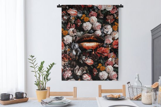 Tapisserie Murale - Toile Murale - Lèvres - Fleurs - Peinture - Oranje - Art - Abstrait - Maîtres Anciens - 90x120 cm - Tapisserie