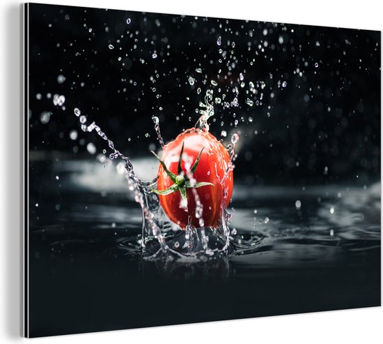 Décoration murale Métal - Peinture Aluminium Industriel - Tomate - Légume - Nature morte - Water - Rouge - 120x80 cm - Dibond - Photo sur aluminium - Décoration murale industrielle - Pour le salon/chambre