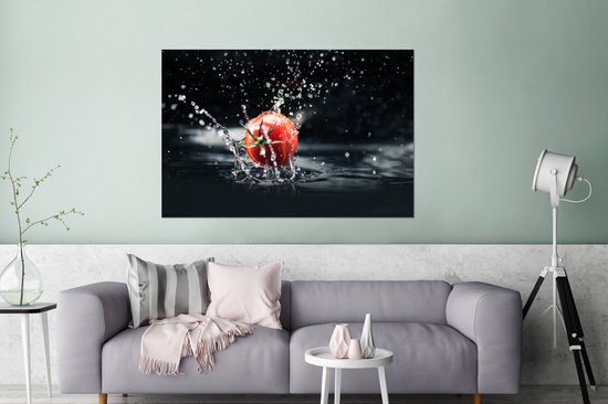 Décoration murale Métal - Peinture Aluminium Industriel - Tomate - Légume - Nature morte - Water - Rouge - 120x80 cm - Dibond - Photo sur aluminium - Décoration murale industrielle - Pour le salon/chambre