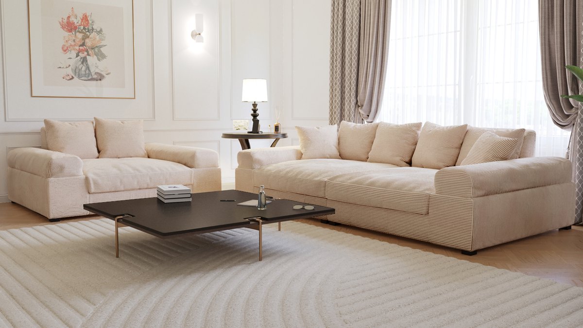 XXL Bankstel Bigsofa Fatguy Combo Beige Corduroy big bigsofa zetel - Hoekbanken en hoeksalon bij zetelsenbedden
