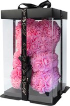 GreatGift® - Roze Rozen Beer 25 cm + 75 rozenblaadjes - in Luxe verpakking -Rose Bear - Teddy Beer - Roze - Romantisch Cadeau - Valentijn - Cadeau voor haar