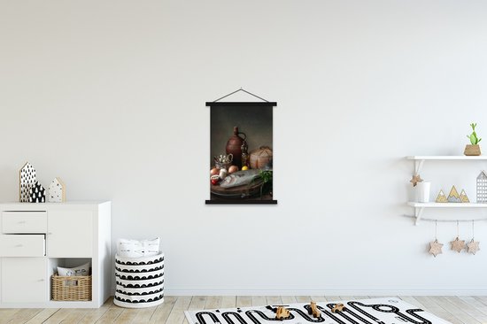 Porte-affiche incl. Affiche 60x90 cm - Affiche scolaire - Rustique - Poissons - Nature morte - Légumes - Herbes - Affiche textile - Lattes noires
