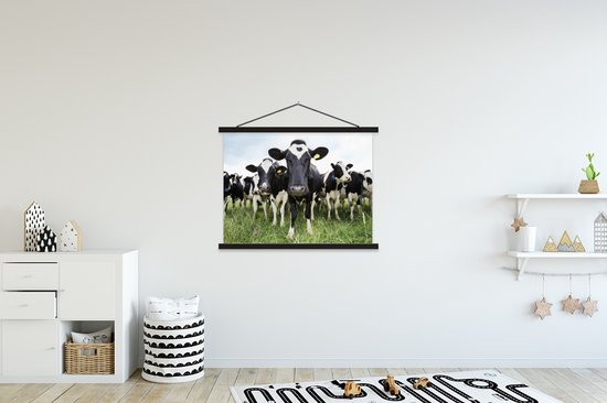 Porte-affiche avec affiche - Affiche scolaire - Vaches - Herbe - Animaux - Animaux - Pâturage - Ferme - 150x113 cm - Lattes noires