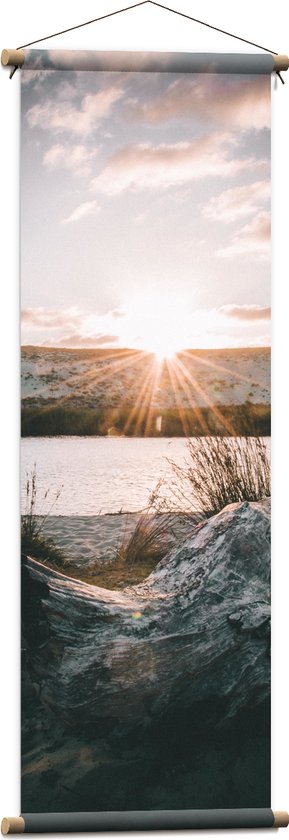WallClassics - Textielposter - Ondergaande Zon aan Duinen - 40x120 cm Foto op Textiel