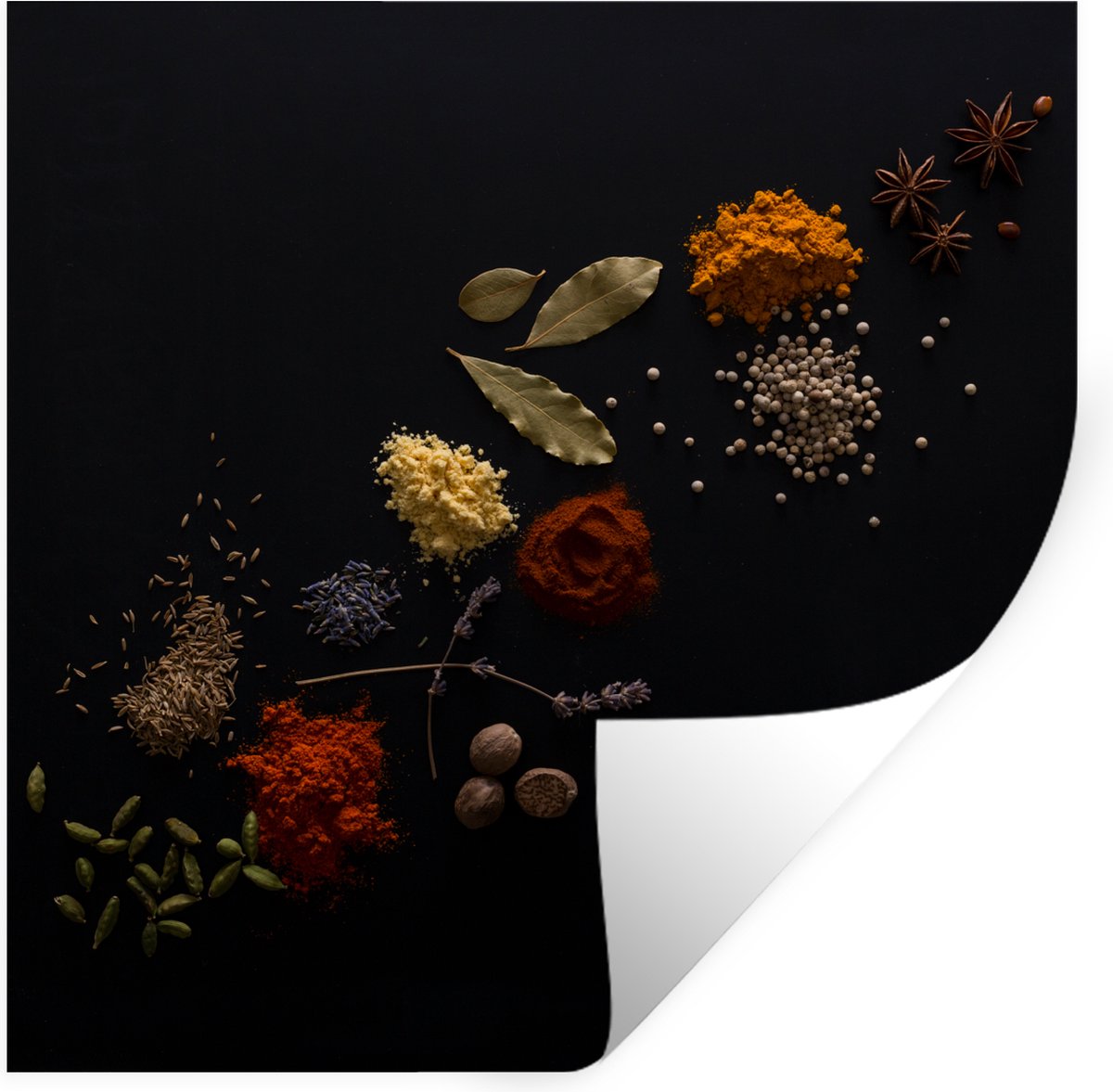 Muurstickers - Sticker Folie - Kruiden - Zwart - Specerijen - Keuken - Koken - 50x50 cm - 