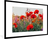Fotolijst incl. Poster - Klaproos - Bloemen - Rood - Paars - Weide - 90x60 cm - Posterlijst