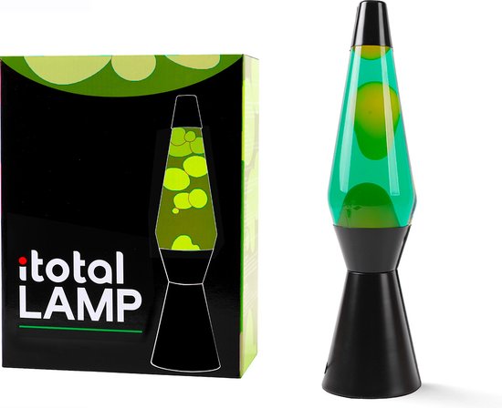 i-Total Lavalamp - Lava Lamp - Sfeerlamp - 40x11 cm - Glas/Aluminium - 30W - Groen met gele Lava - Zwart - XL2341