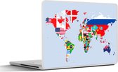 Laptop sticker - 14 inch - Wereld - Kaart - Vlag - Landen - 32x5x23x5cm - Laptopstickers - Laptop skin - Cover