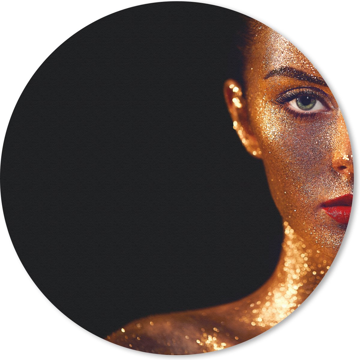 Muismat rond 30x30 cm - Mousepad Make up - Goud - Vrouw - Luxe - Glitter - Kunst - Ronde muismatten