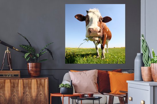Stickers muraux - Vache - Animal - Fleurs - 100x100 cm - Film Adhésif XXL