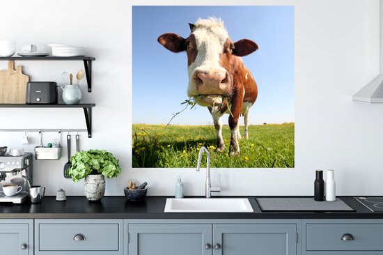 Stickers muraux - Vache - Animal - Fleurs - 100x100 cm - Film Adhésif XXL