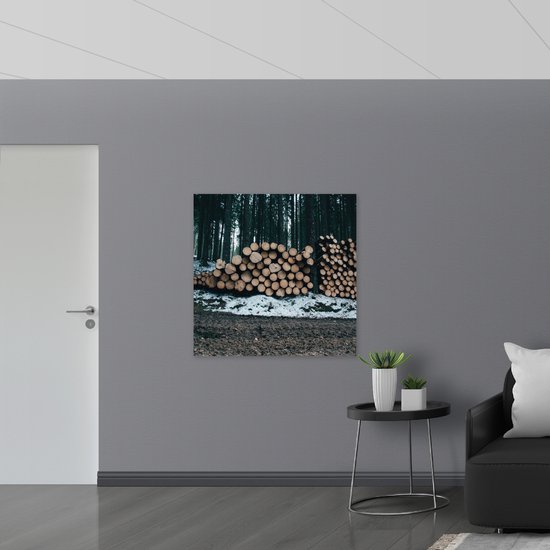 WallClassics - Bois - Pile de Bois de Poêle - 100x100 cm - 12 mm d'épaisseur - Photo sur Bois (Avec Système d'accrochage)