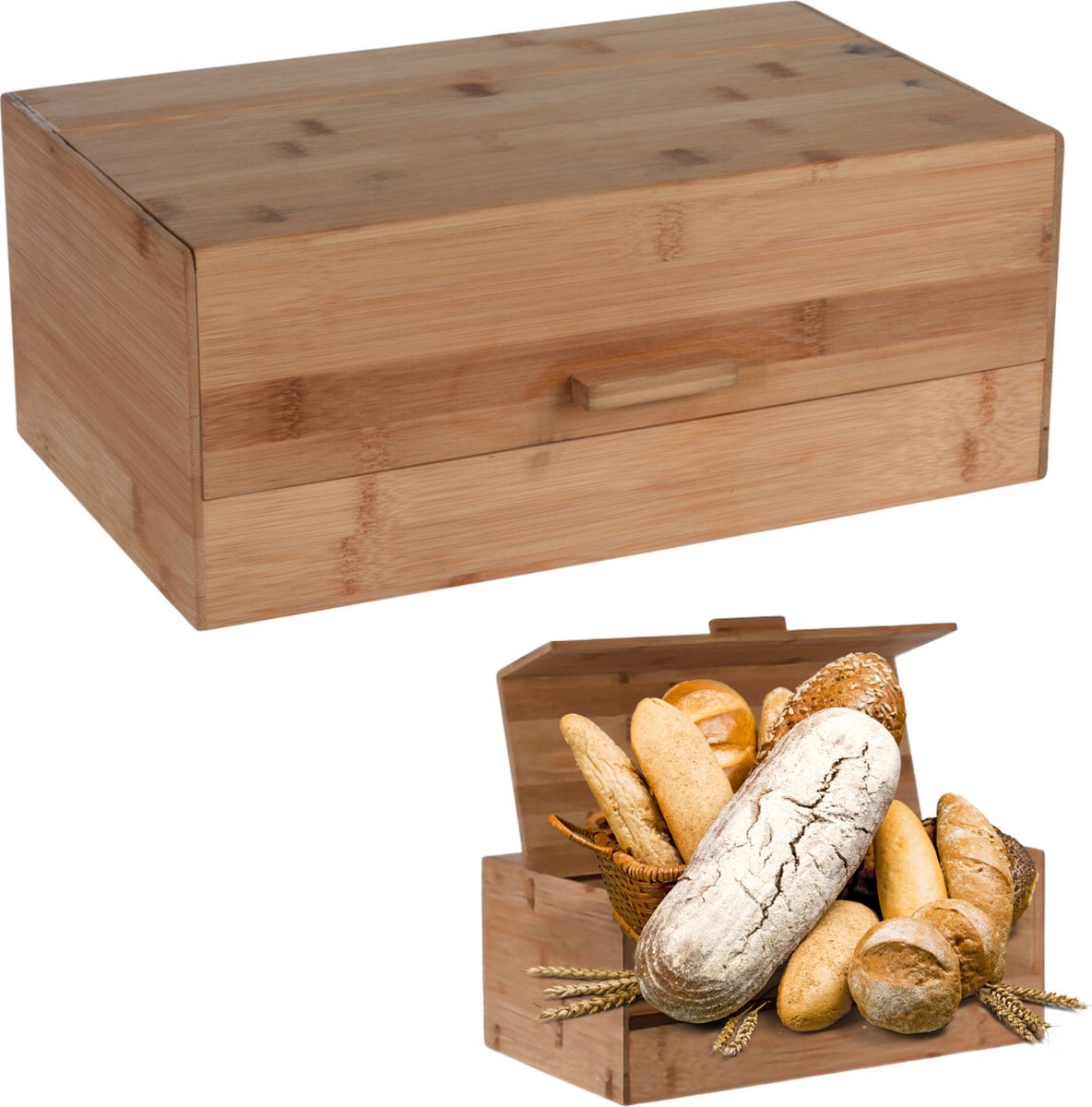 Cheqo® Bamboe Broodtrommel - Verhouddoos - Brooddoos - Brood Bewaren - 35x21x14cm