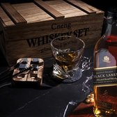Whiskey Stones en Bril Gift Set voor Mannen, 10oz Whisky Glazen Set van 2 + 6 Whiskey Rocks Chilling Stones met Houten Doos, Cadeau voor Hem Vriend Vader Verjaardag