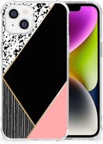 Smartphone hoesje Geschikt voor iPhone 14 TPU Silicone Hoesje met transparante rand Black Pink Shapes