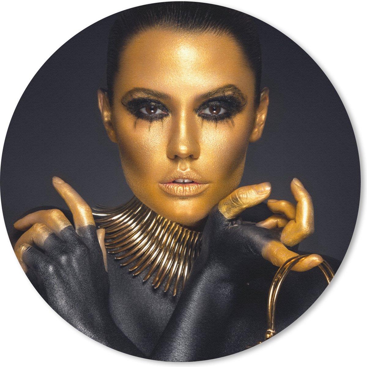 Muismat rond 20x20 cm - Mousepad Make up - Tas - Goud - Luxe - Vrouw - Ronde muismatten