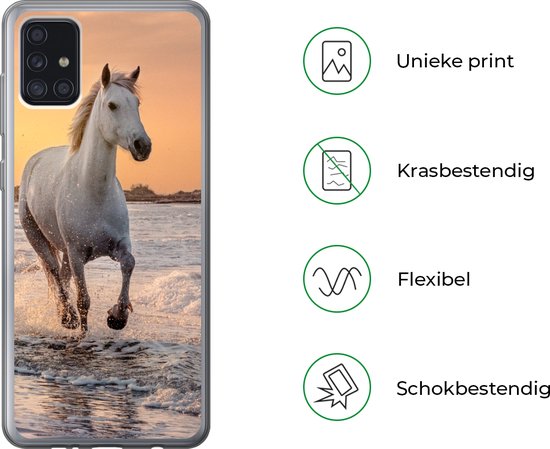 Telefoonhoesje Geschikt voor Samsung Galaxy A52 5G hoesje - Paarden - Zon - Zee - Strand - Dieren - Siliconen Telefoonhoesje Telefoonhoesje
