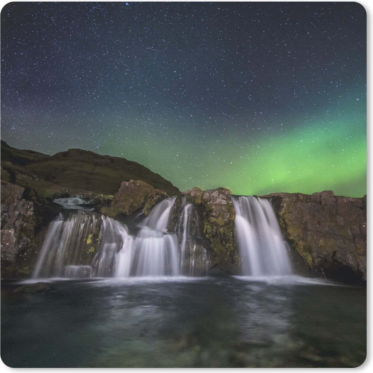 Muismat 20x20 cm - Mousepad Noorderlicht - Waterval - IJsland - Natuur - Muismatten