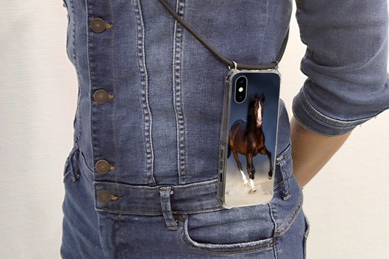 Coque avec cordon iPhone X - Paarden - Animaux - Sable - Siliconen - Bandoulière - Coque arrière avec cordon - Coque pour téléphone avec cordon - Coque avec corde