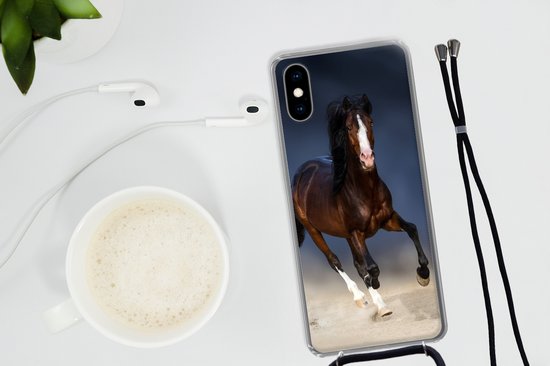Coque avec cordon iPhone X - Paarden - Animaux - Sable - Siliconen - Bandoulière - Coque arrière avec cordon - Coque pour téléphone avec cordon - Coque avec corde