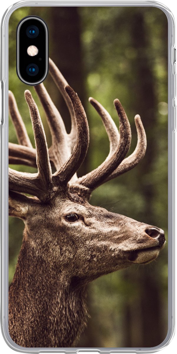 Telefoonhoesje Geschikt voor iPhone X hoesje - Hert - Natuur - Gewei - Bos - Dieren - Siliconen Telefoonhoesje Telefoonhoesje