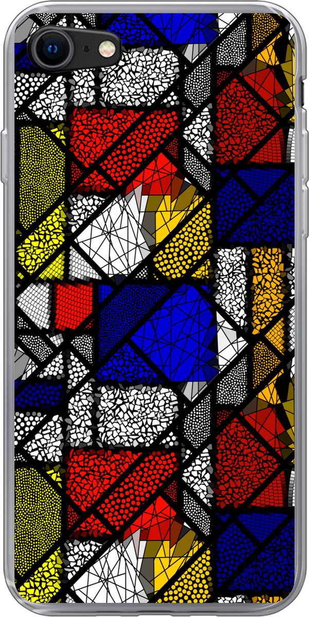 Telefoonhoesje Geschikt voor iPhone SE 2022 hoesje - Mondriaan - Glas in lood - Oude Meesters - Kunstwerk - Abstract - Schilderij - Siliconen Telefoonhoesje Telefoonhoesje