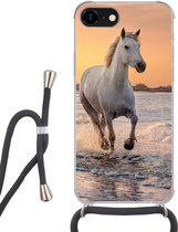 Hoesje met koord Geschikt voor iPhone SE 2020 - Paarden - Zon - Zee - Strand - Dieren - Siliconen - Crossbody - Backcover met Koord - Telefoonhoesje met koord - Hoesje met touw