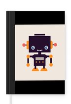 Notitieboek - Schrijfboek - Robot - Antenne - Oranje - Beige - Kind - Kids - Notitieboekje klein - A5 formaat - Schrijfblok