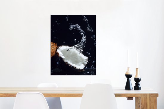 Wanddecoratie Metaal - Aluminium Schilderij Industrieel - Kokosnoot - Stilleven - Water - Zwart - Fruit - 60x80 cm - Dibond - Foto op aluminium - Industriële muurdecoratie - Voor de woonkamer/slaapkamer