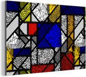 Wanddecoratie Metaal - Aluminium Schilderij Industrieel - Mondriaan - Glas in lood - Oude Meesters - Kunstwerk - Abstract - Schilderij - 150x100 cm - Dibond - Foto op aluminium - Industriële muurdecoratie - Voor de woonkamer/slaapkamer
