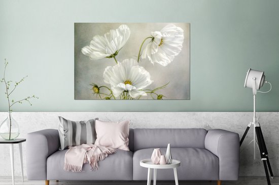 Aluminium schilderij 180x120 cm - Wanddecoratie metaal - Bloemen - Stilleven - Klaproos - Wit - Botanisch - Metalen muurdecoratie woonkamer - Decoratie industrieel - Foto op dibond - Industriële accessoires slaapkamer
