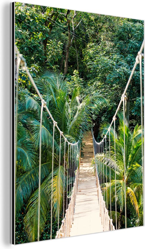 Wanddecoratie Metaal - Aluminium Schilderij Industrieel - Jungle - Palmboom - Brug - Natuur - Planten - 120x160 cm - Dibond - Foto op aluminium - Industriële muurdecoratie - Voor de woonkamer/slaapkamer