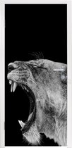 Deursticker Dieren - Leeuw - Zwart - Wit - Portret - 90x205 cm - Deurposter