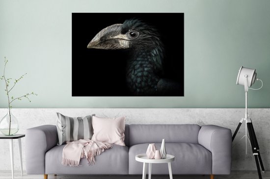 Décoration murale Métal - Peinture Aluminium Industriel - Vogel - Portrait - Calao - Zwart - Animaux - 160x120 cm - Dibond - Photo sur aluminium - Décoration murale industrielle - Pour le salon/chambre