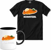 Schnitzel -  grappig verjaardag kleding cadeau - eten teksten - T-Shirt met mok - Heren - Zwart - Maat 4XL