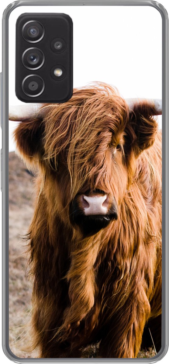 Telefoonhoesje Geschikt voor Samsung Galaxy A53 5G hoesje - Schotse hooglander - Landschap - Koe - Bruin - Dieren - Natuur - Siliconen Telefoonhoesje Telefoonhoesje