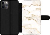 Bookcase iPhone 11 Pro Max telefoonhoesje - Marmer - Kalk - Goud - Luxe - Marmerlook - Wit - Met vakjes - Wallet case met magneetsluiting