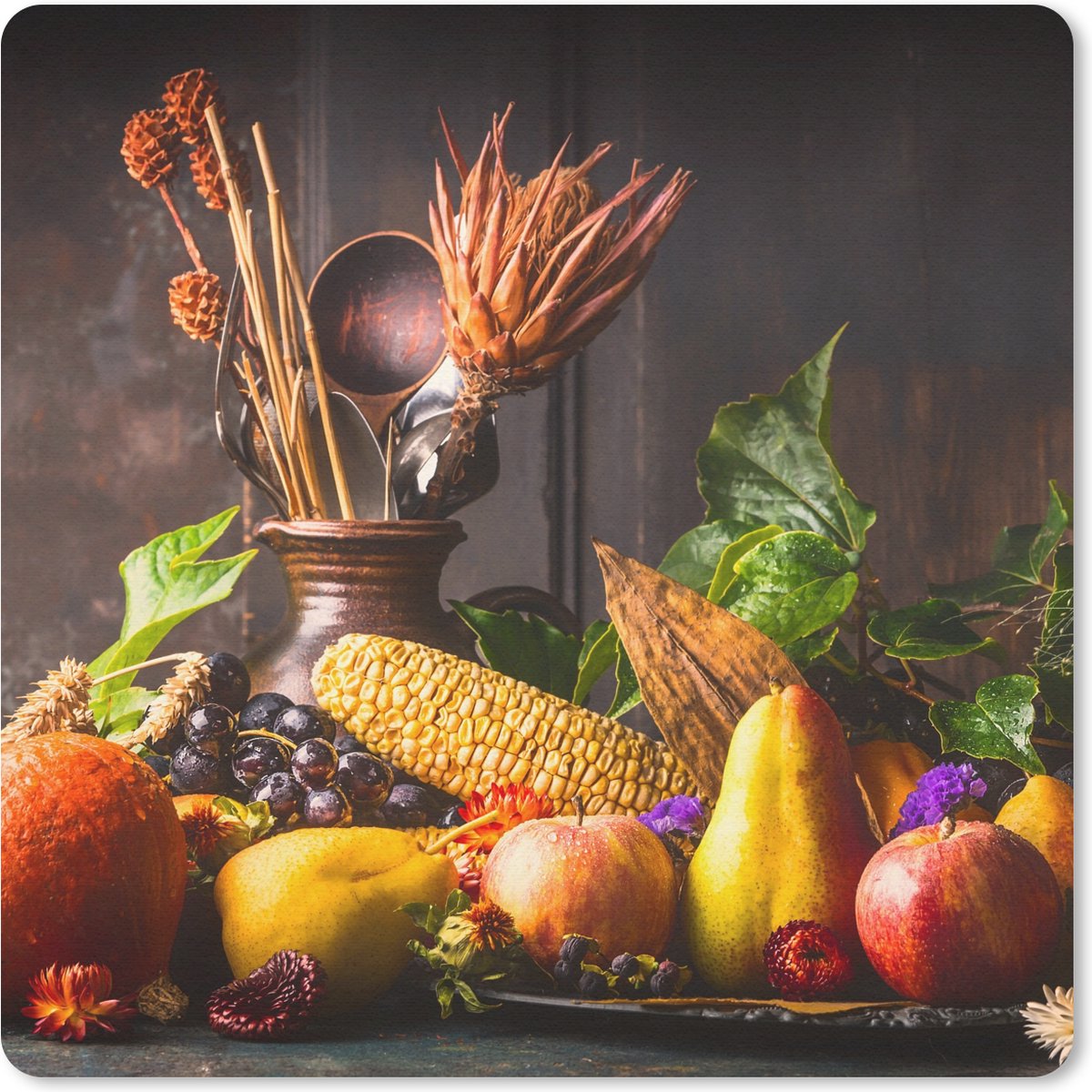 Muismat 20x20 cm - Mousepad Groente - Fruit - Rustiek - Tafel - Muismatten
