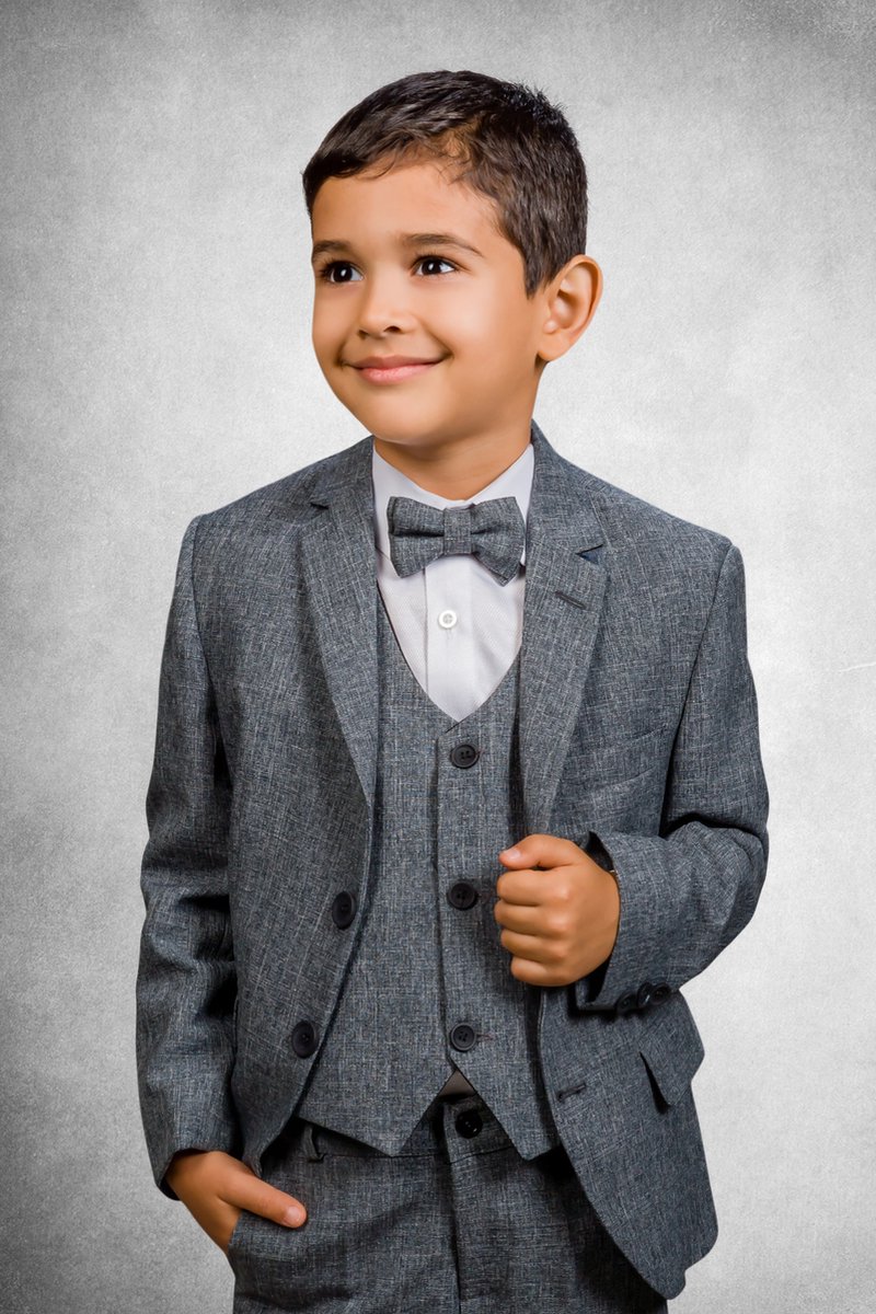 Kinder Smoking grijs 122 5delig Kinder smoking pak jongens kleding set kinderpak kostuum suit communie nette slim fit pak bruidsjonker